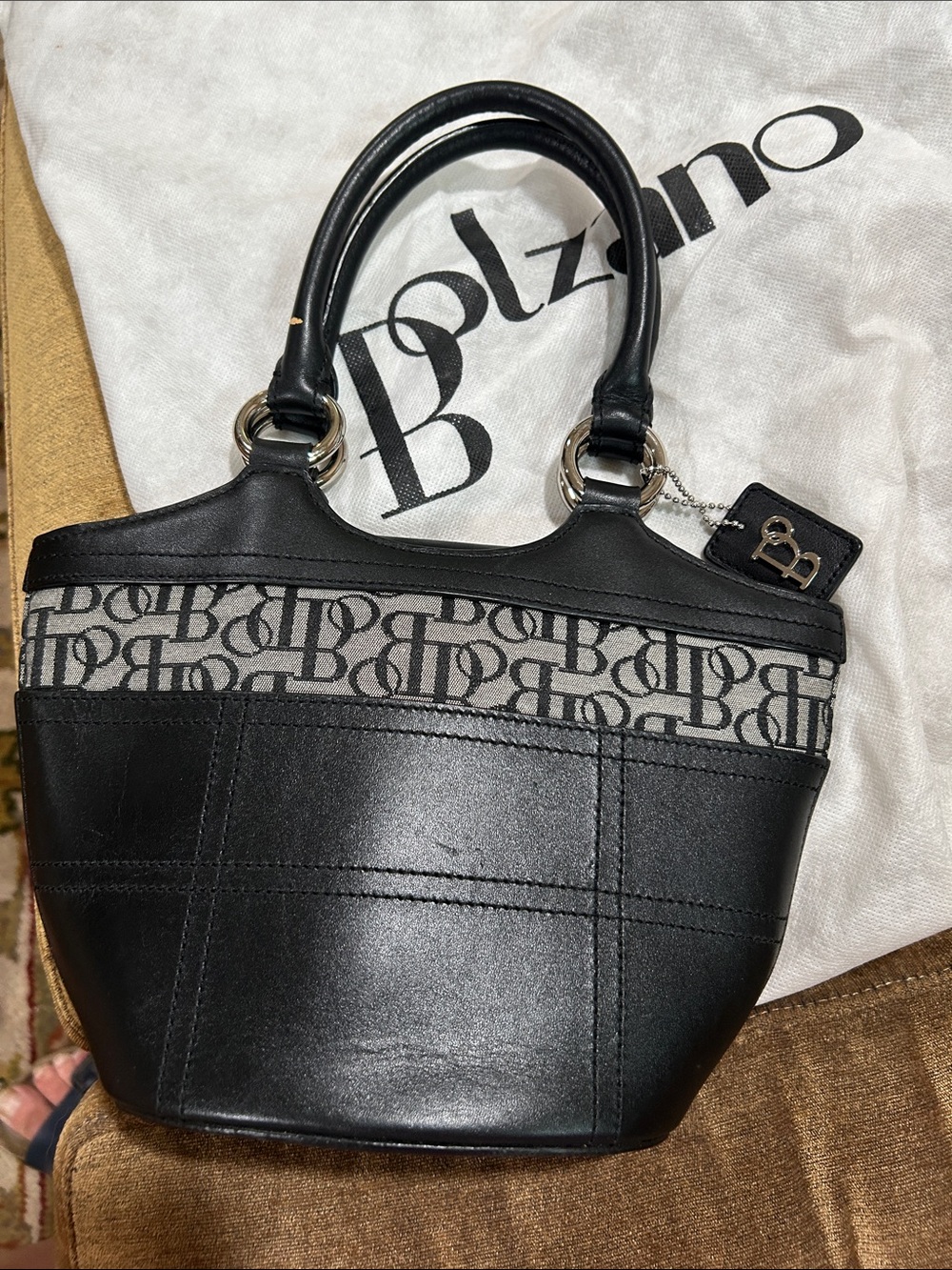 Bolzano Black Leather & Monogram hand purse